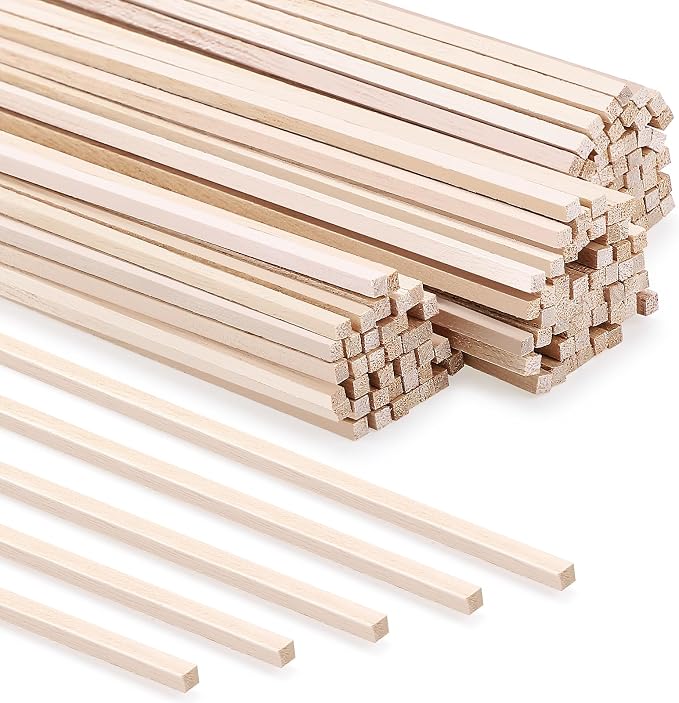 240 Pcs Balsa Wood Square Dowel Rods 1/8 x 1/8 x 12 Inch | Smooth Unfinished