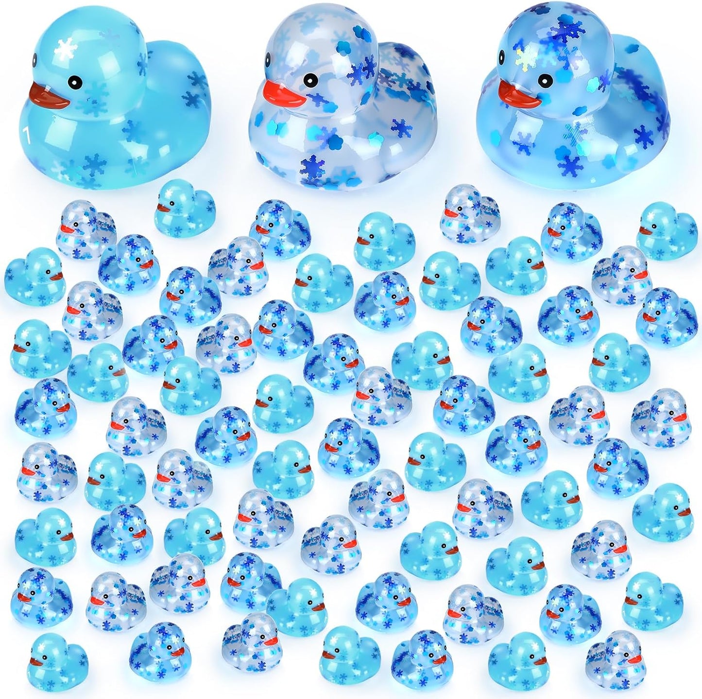 48 Pcs Winter Rubber Ducks Bulk Squeaky Floating Bath Snowflakes Duck Toys for Birthday Christmas Party Gifts Supplies Class Prizes Decorations Party Favors