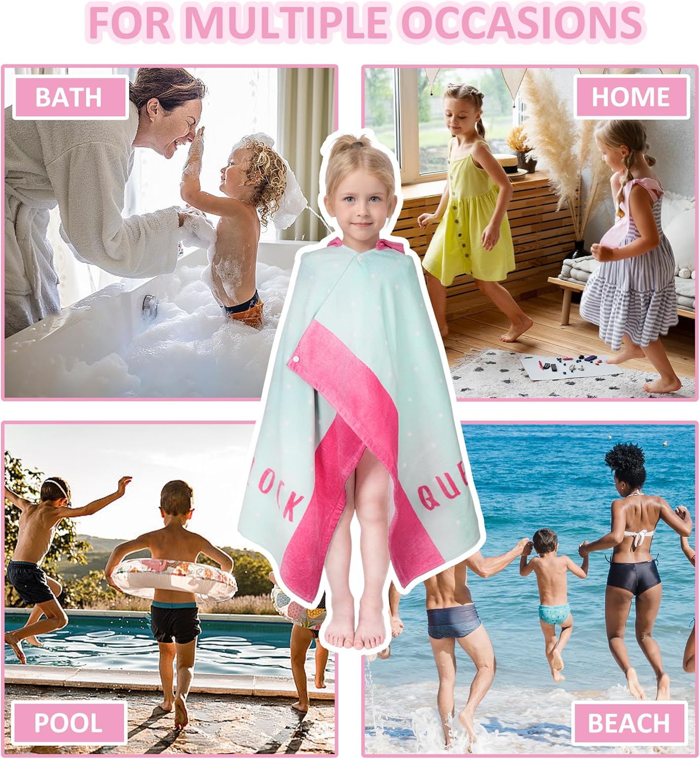 Kids Hooded Bath Towel-Soft Thick 100% Cotton Hooded Beach Towel for Kids 3-10 Years,Absorbent Fast-Drying Cute Toddler Bath & Swim Towel,for Boys & Girls 30"x50"(Flamingo Aqua)