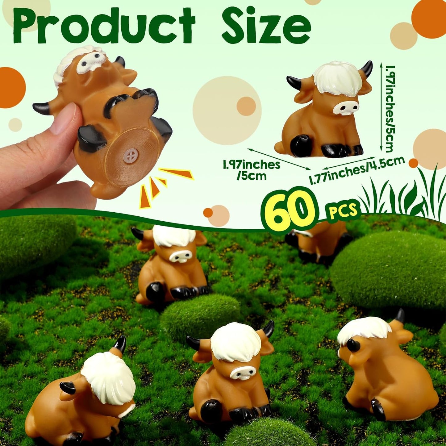 60 Pcs Highland Cow Floating Decorations Bath Rubber Water Squirting Highland Cow Squeaky Figurines Bulk Figurine Statues Decor for Spring Summer Birthday Party