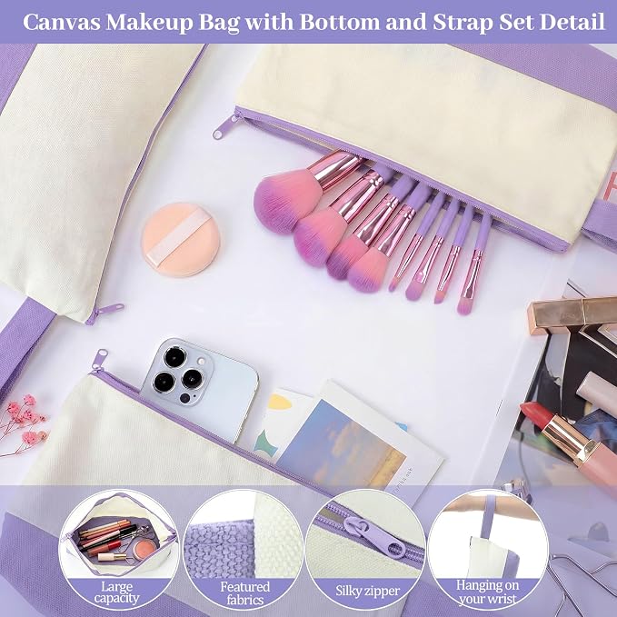Silkfly 15 Pcs Cotton Canvas Makeup Bags Cosmetic Zipper Bags 10.2 x 5.5 x 2''