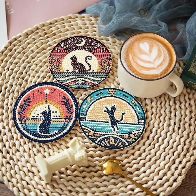 8PCS Diamond Art Coasters Kit, Cat Diamond Painting Coasters