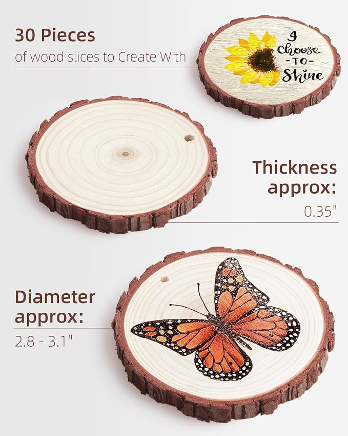 Wood Slices with Hole, Unfinished Wooden Circles