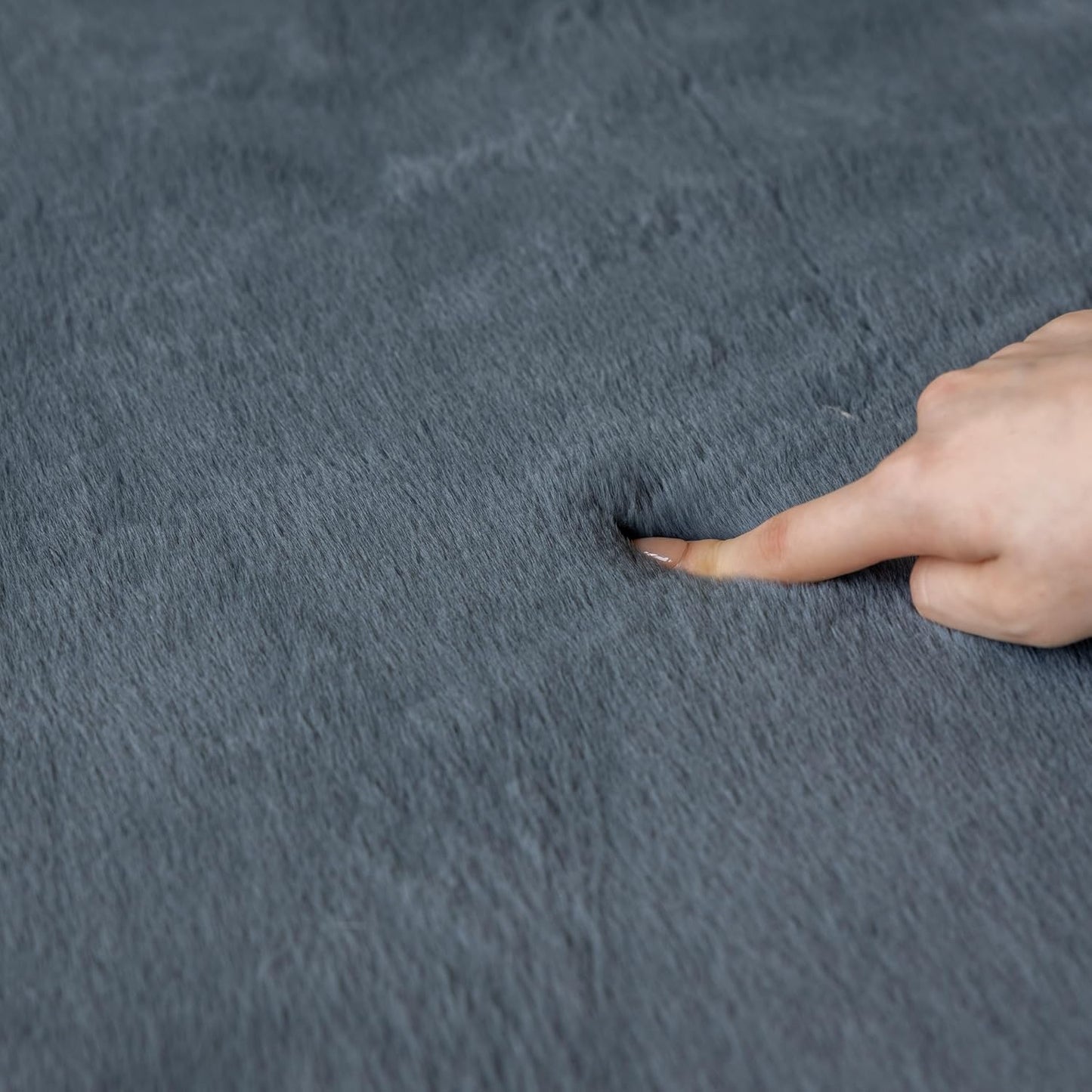 Loartee Faux Rabbit Fur Rug - 1.18" Thick Soft Fluffy Area Rug, Non-Slip Memory Foam Crawling Mat, Dark Gray, 59"x59"