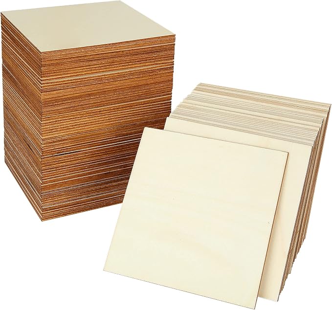 100 Pieces 5x5 Inch Wood Squares Unfinished Basswood Plywood Wooden Sheets 1/8