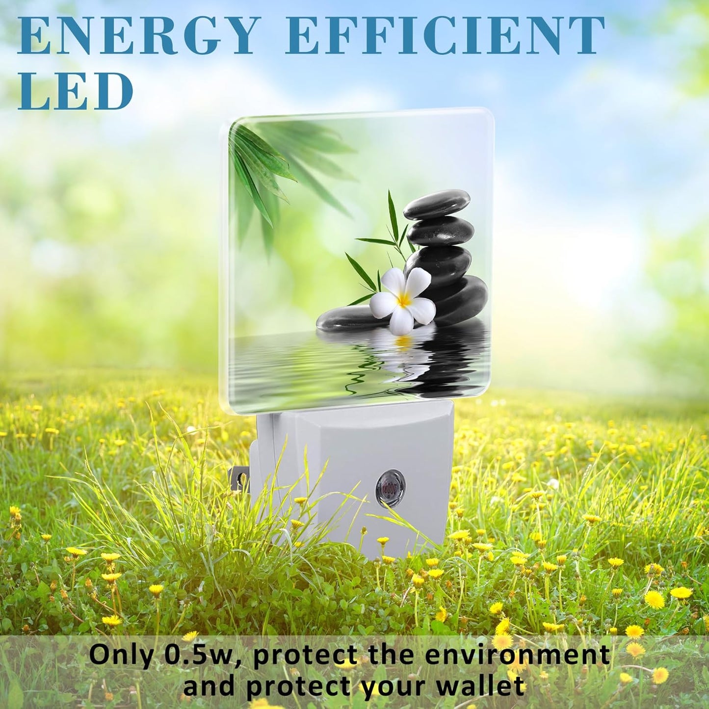 Plug in Night Lights Spa Concept Zen Stones Nightlight Plug Into Wall Dusk to Dawn Sensor LED Night Light for Kid Girls Boys Women Men Room Decor, Hallway, Kitchen, Bathroom, Nursery, Stairs