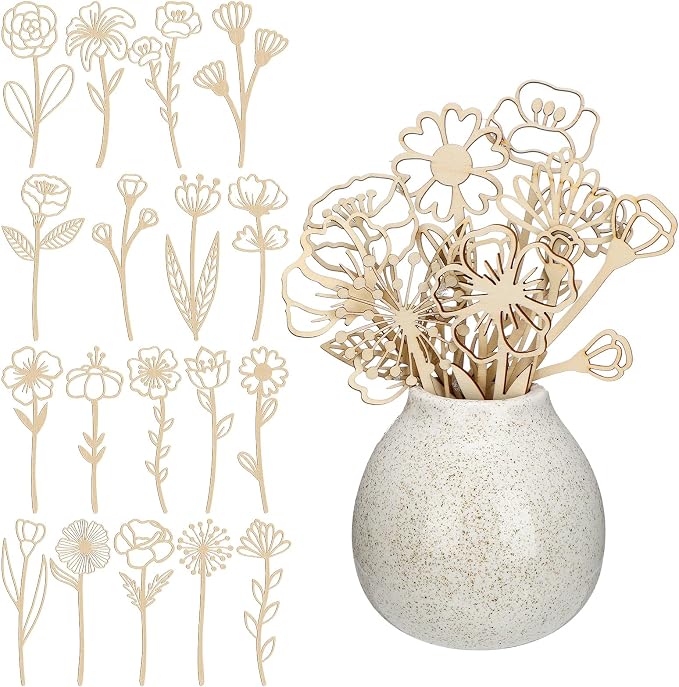RattanView 36 Pcs Wooden Wildflower Decor Set Wood Flowers Cutout Signs