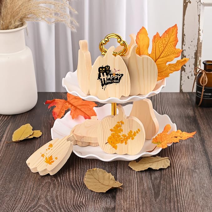 9 Pieces Fall Pumpkin Wooden Cutouts Thicken Thanksgiving Wood Signs Unfinished