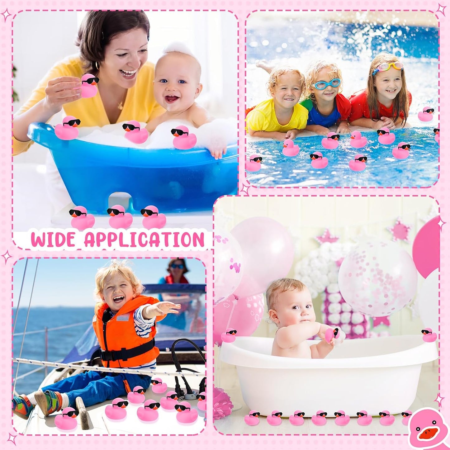 Sosation 36 Packs Mini Rubber Ducks with Sunglasses Sets 2.2 Inch Bath Squeaky Rubber Duckies Cute Float Bathtub Toys for Christmas Birthday Party Favors Class Prizes Car Decor(Pink)