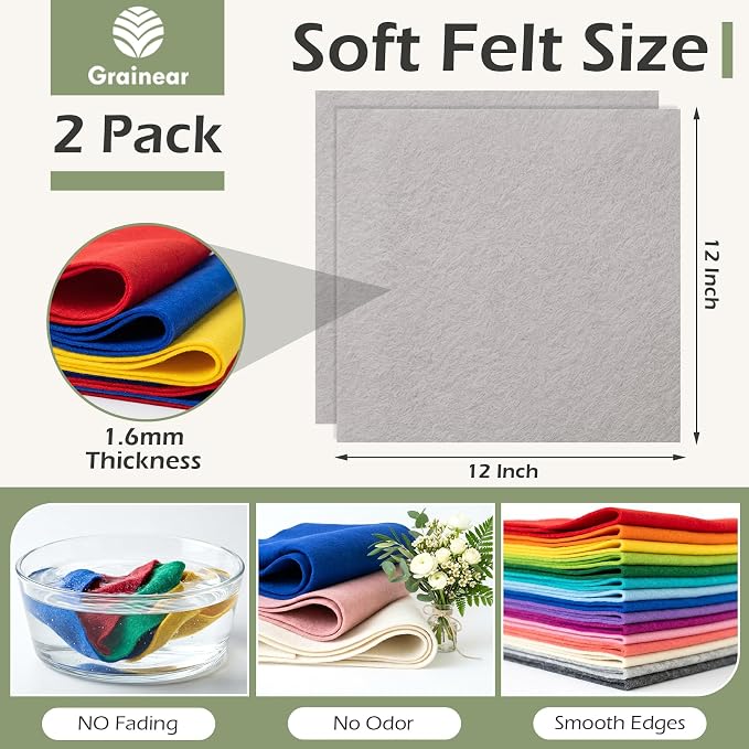 Light Gray Soft Felt Sheets for Crafts, 1.6mm Thick, Handmade Crafts, DIY