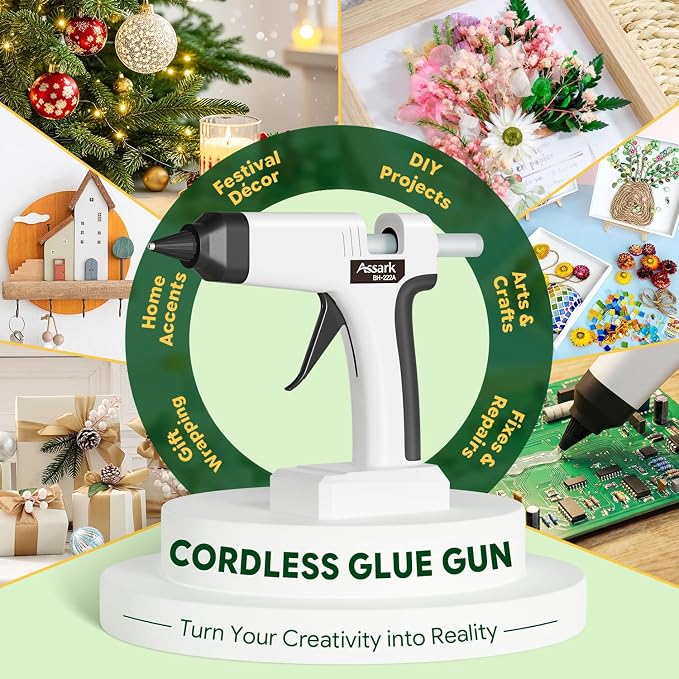 Assark Cordless Hot Glue Gun, Full Size, 6000mAh 60-Min Battery, Plug-in