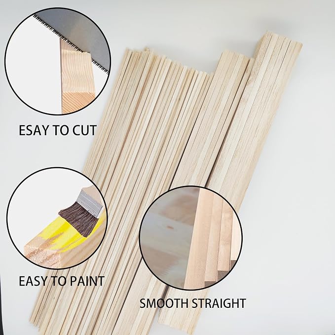 222Pcs Balsa Wood Sticks, Wood Strips Balsa Square Wooden Dowels Hardwood