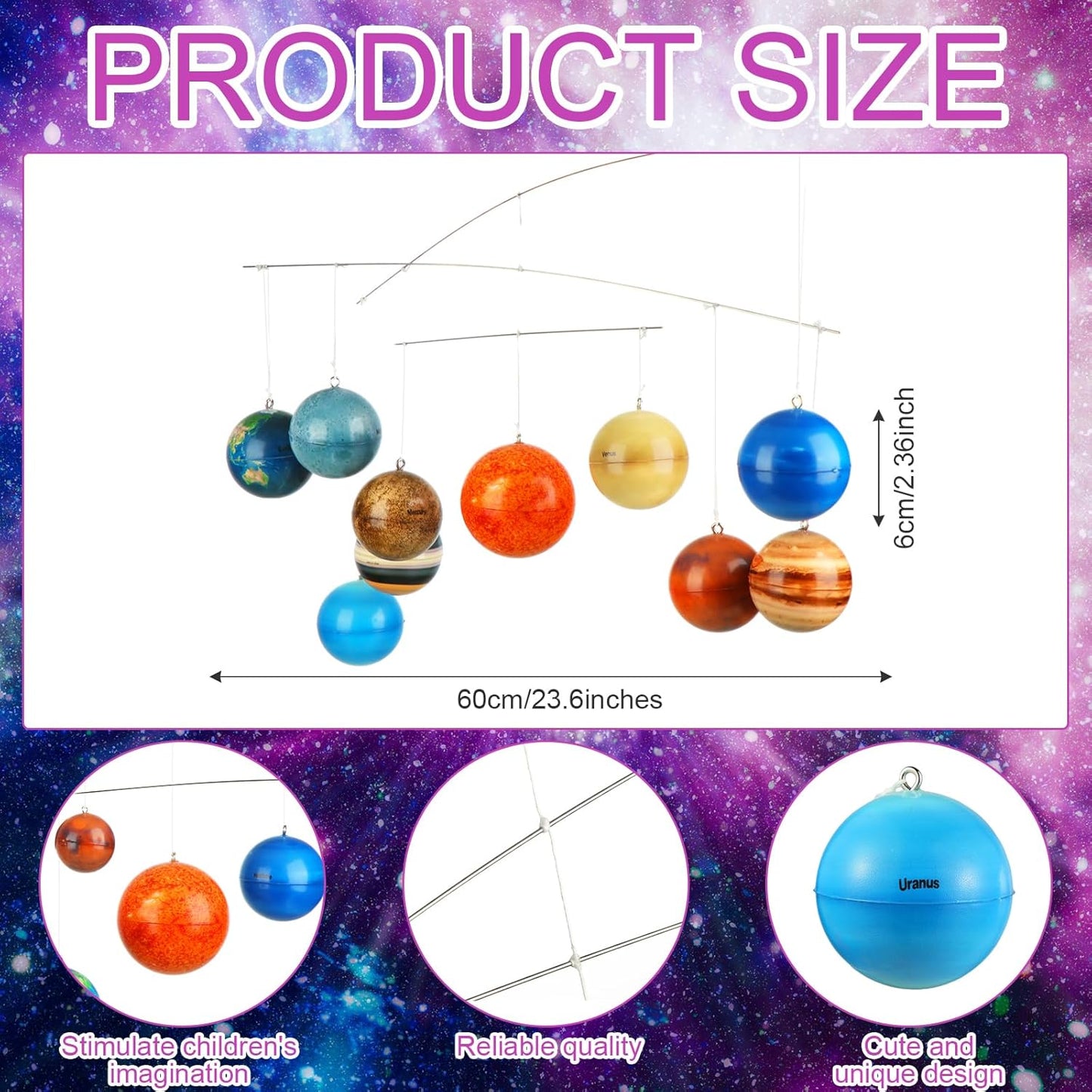 3D Solar System Mobile Hanging Planets Solar System Decor Educational Planets Model Large Space Nursery Decor for Boys Girl Space Themed Gift