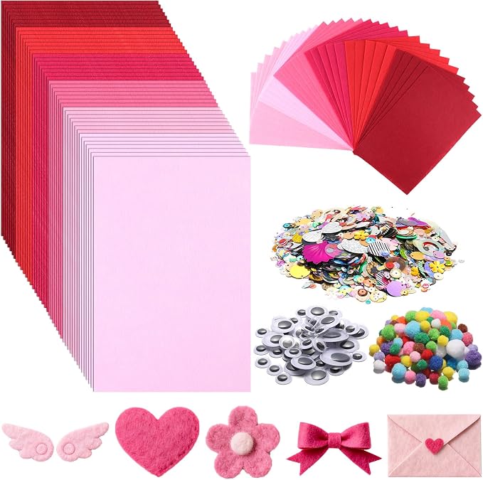 gisgfim 42Pcs Valentine's Day Pink Felt Fabric Sheets Craft Kit 8 x 12 Inch