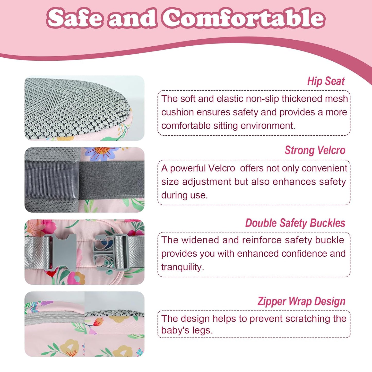 Baby Hip Carrier - Adjustable Waistband & Hip Seat for Newborn-Toddler (Up to 66 Lbs) with Pockets for Parents