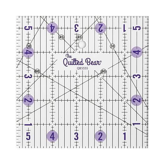 The Quilted Bear Square Quilting Ruler, Transparent Acrylic, 5.5" x 5.5" |