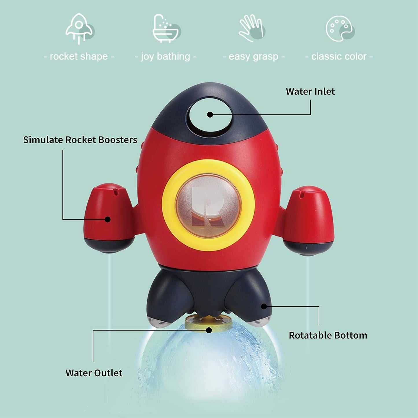 Bath Toys, Space Rocket Bath Toys for Toddlers 1-3, Spray Water Baby Bathroom Toys with Rotating Fountain, Shower Bathtub Toys for Toddlers Aged 18 Months 2 3 4 5 Years Old Kids Boys Girls