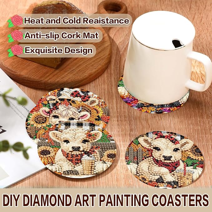 Axquilon 8 Pcs Highland Cow Diamond Art Coasters Kit