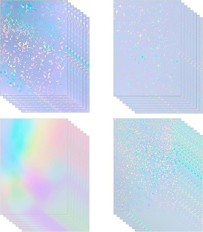 32 Sheets Holographic Sticker Paper Clear Vinyl Self Adhesive Waterproof