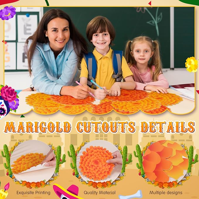 Taobary 24 Pcs 7.09'' Fiesta Flower Cutouts Classroom Bulletin Board