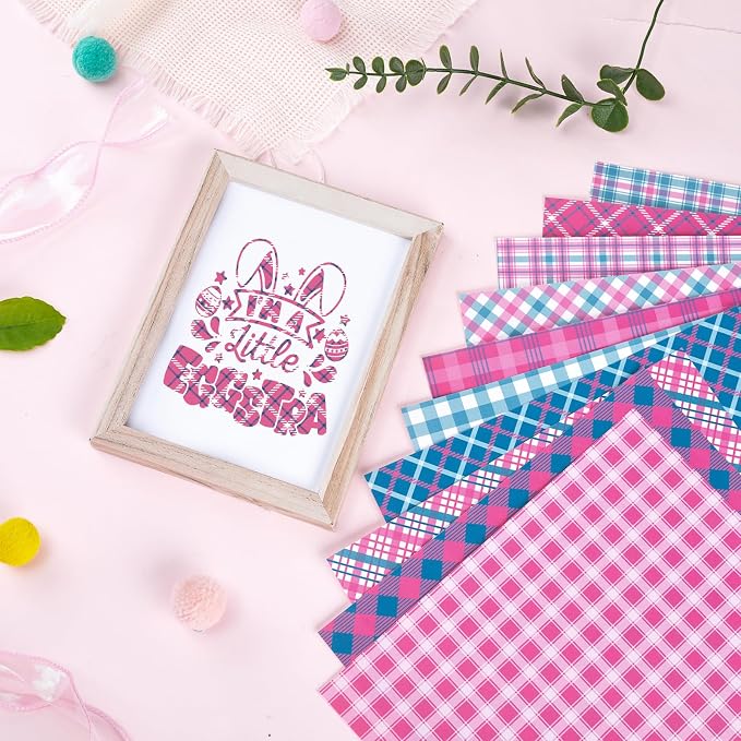 Tintnut Pink Blue Plaid Permanent Vinyl, waterproof, easy peel & stick
