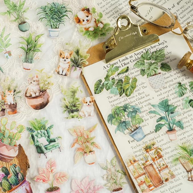 Yoksas 180Pcs Nature Green Potted Plants Stickers