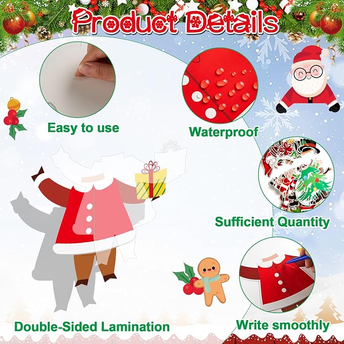60pcs Christmas Theme Cutouts Xmas Holiday Bulletin Board Decorations Xmas
