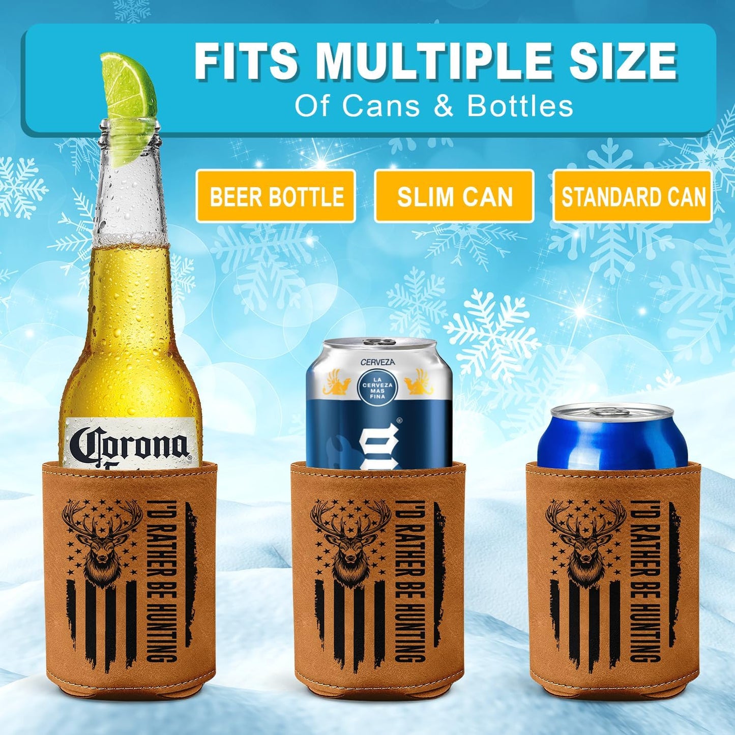 Hunting Gifts for Men – Leather Beer Can Cooler – Christmas, Birthday Gift for Hunters – Hunting Present for Dad, Husband, or Friend – Durable Collapsible Leather Can Holder