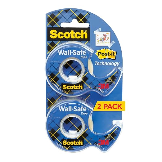 Scotch Wall-Safe Tape, 2 Dispensered Rolls, Sticks Securely, Removes Cleanly