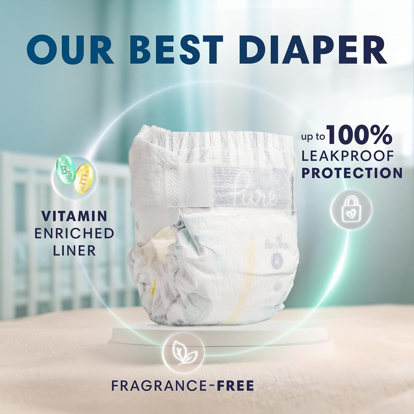 Pampers Pure Protection Baby Diapers, Size 4 (22-37 lbs), 108 Count, Up to 100% Leakproof, Premium Plant-Based Skin Protection, Hypoallergenic Soft Diapers