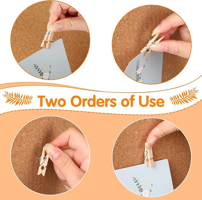 SANNIX 100Pcs Wooden Push Pin Clips, Decorative Clips