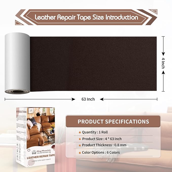 KING MOUNTAIN Leather Repair Patch, 4 x 63 Inches self Adhesive Leather Repair