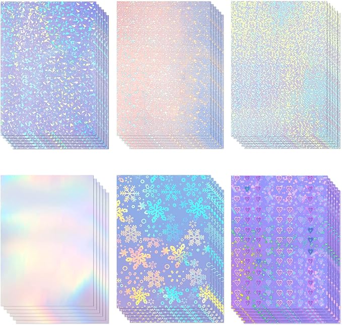 Clabby 36 Sheets Holographic Sticker Paper A4 Vinyl Holographic Laminate Sheets