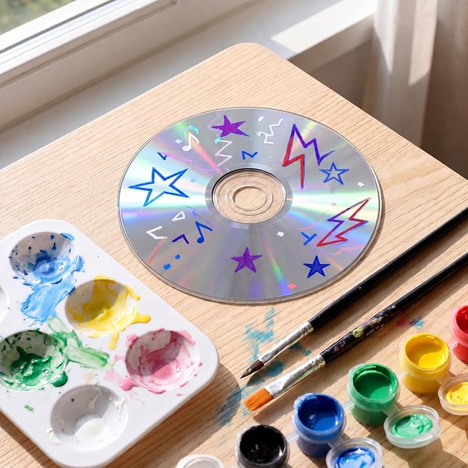Sabary 29 Pcs DIY CD Painting Kit Painting Gift Includ 24 Pcs 4.72'' Blank Cds