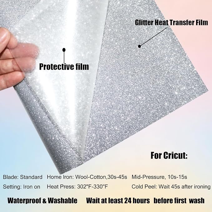 Silver Glitter Heat Transfer Vinyl Roll Silver Htv 12 Inch x 5 Feet Iron on