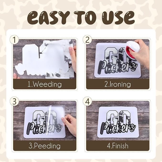 Tintnut Black Cowhide Heat Transfer Vinyl, easy cut & weed, stretch washable