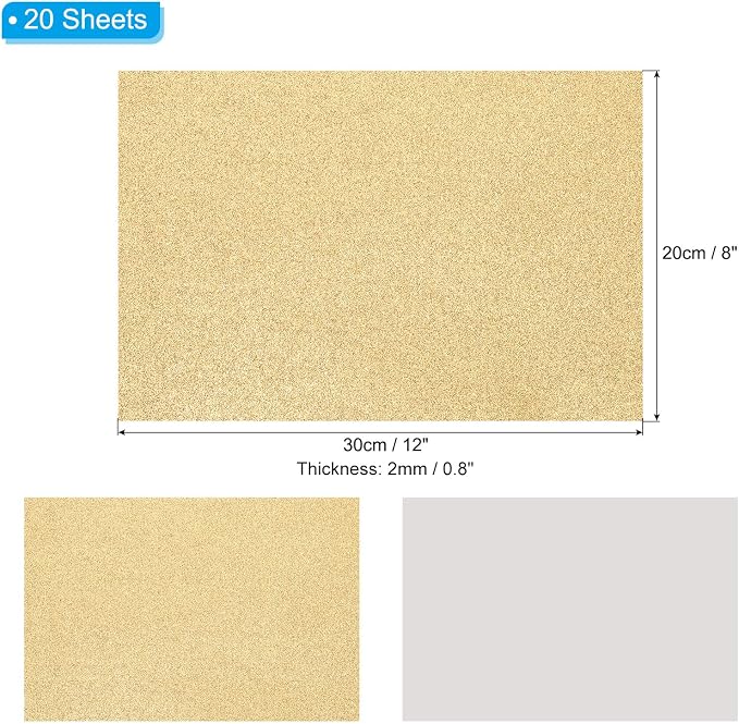 PATIKIL Light Gold Shiny EVA Glitter Foam Sheet 11 x 8 Inch 2mm Thick Sparkle