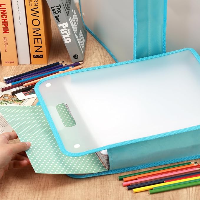 Caydo Scrapbook Paper Storage, 3 Pack Blue Expanding Paper Folio | Clear