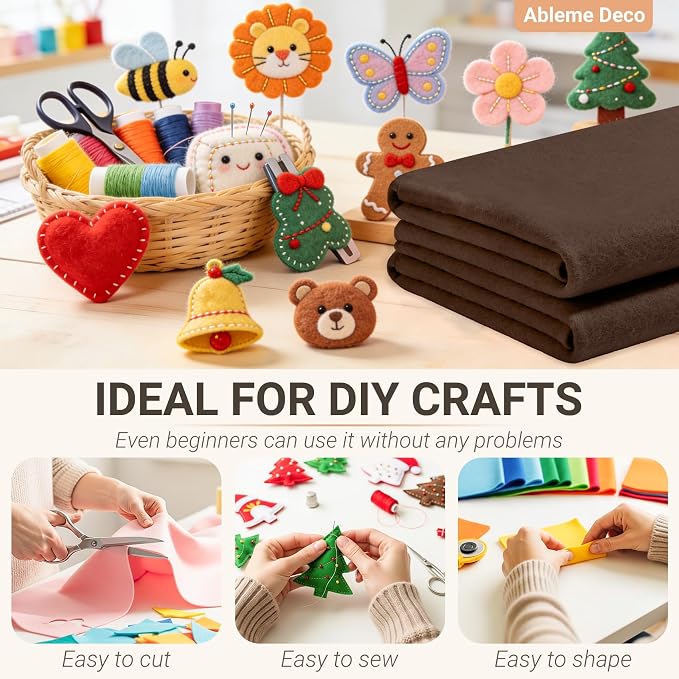 Brown Felt Fabric Sheets 18" x 18" 1.6mm Soft Felt, Dark Brown | Soft Precut