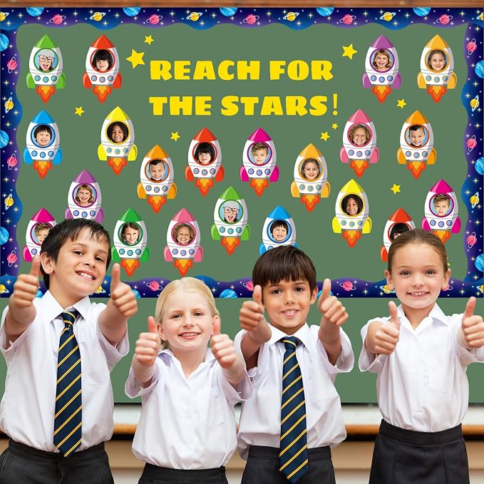 160Pcs Rocket Cutouts Back to School Bulletin Board Decoration Set Outer Space