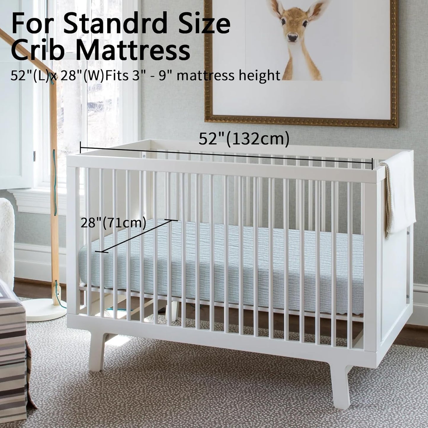2 Pack Soft Muslin Baby Crib Sheets, 100% Cotton Breathable Double Layer Fitted Sheets for Standard Crib and Toddler Bed Mattresses 28x52 Inches, for Baby Girls and Boys (Sage & Fog