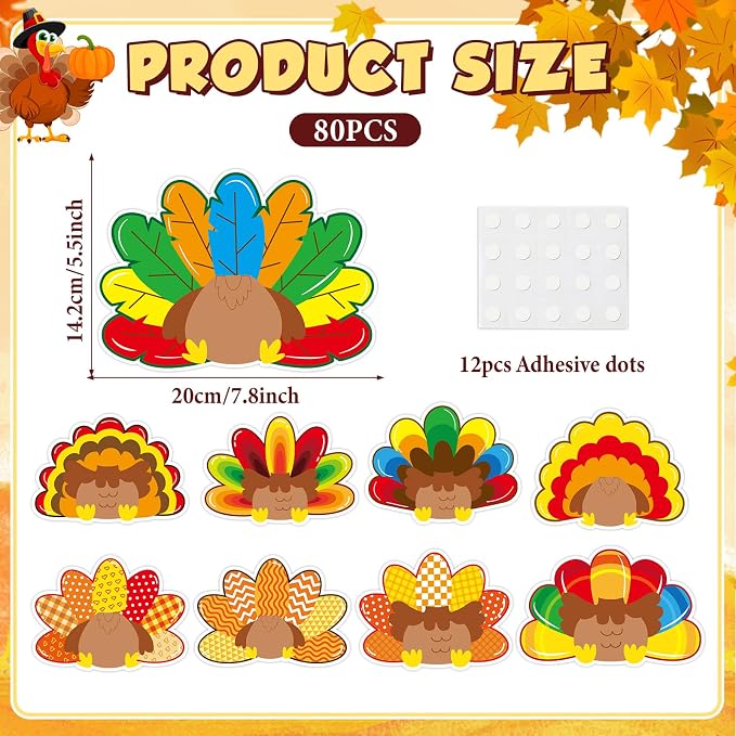 gisgfim 80Pcs Fall Decorations Bulletin Board Thanksgiving Turkey Paper