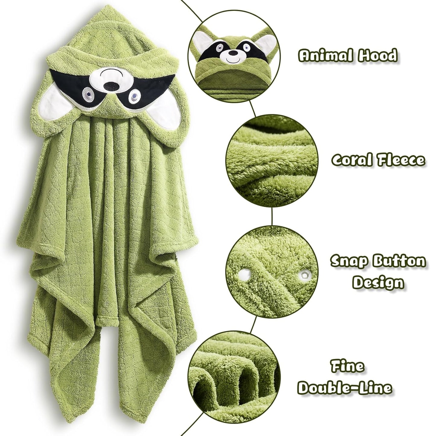2-Pack Animal Hooded Bath Towels for Babies & Kids 0-6 Years, 50x32 Inch Ultra Soft Coral Fleece Baby Towel Set, Super Absorbent, Bath Time Essentials with Cute Animal Ears, Gift Ready
