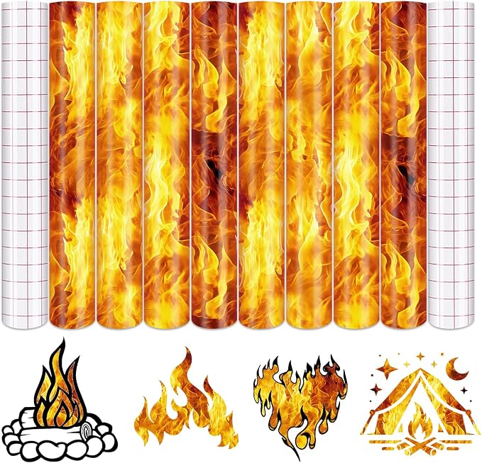 Tintnut Flame Pattern Permanent Vinyl 8 Pcs 12x10in Gold Adhesive Viny |