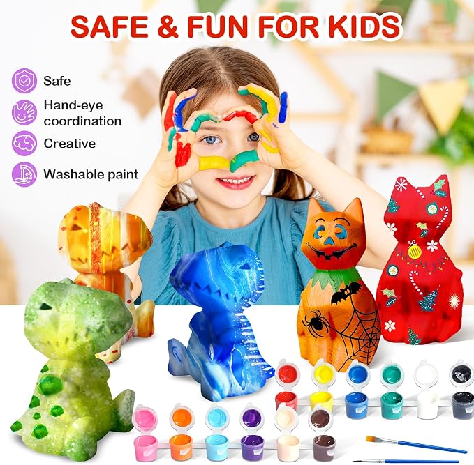 Goody King Paint Your Own Cat & Dinosaur Lamp Kit, Arts & Crafts