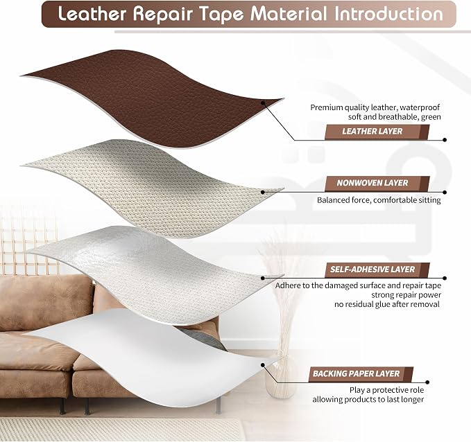 KING MOUNTAIN Leather Repair Patch, 2 Packs 9 x 11 Inches self Adhesive Leather