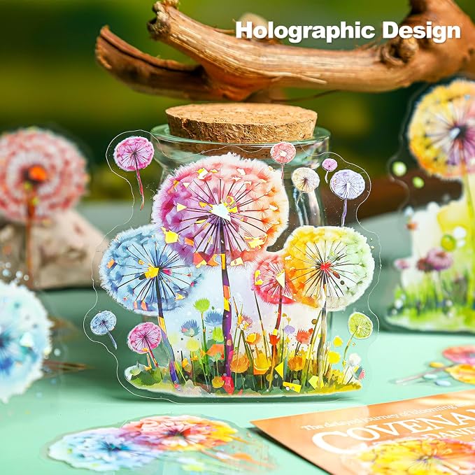 Dandelion Floral PET Stickers Set, Journaling, DIY Crafts, and Art Supplies
