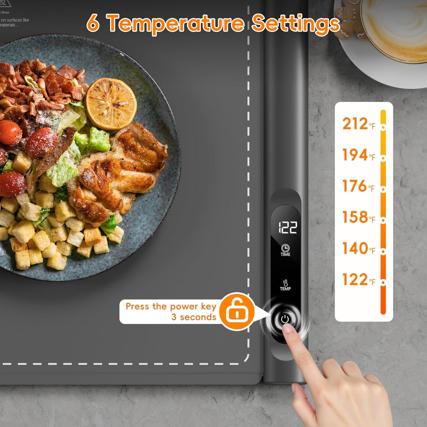 Warming Mat for Food - Graphene Rapid Heating Food Warming Mat for Countertop, Portable Electric Warming Tray for Parties with 6 Temperature Levels, Practical Gifts for Mom Wife, Gray