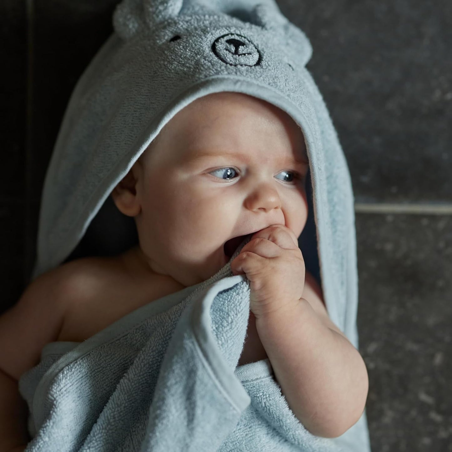 Baby Hooded Towel – Organic Cotton Baby Bath Towels, 32" x 32" Super-Soft and Absorbent Baby Towels for Newborn 2-Pack (Bear Fog/Baby Blue)