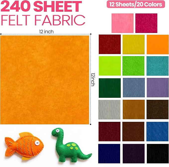 Moukeren 240 Pcs 12 x 12 Inch Felt Sheets Bulk